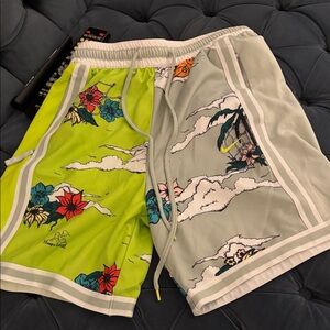 Nike Athletic Floral Graphic Shorts in Green and Gray